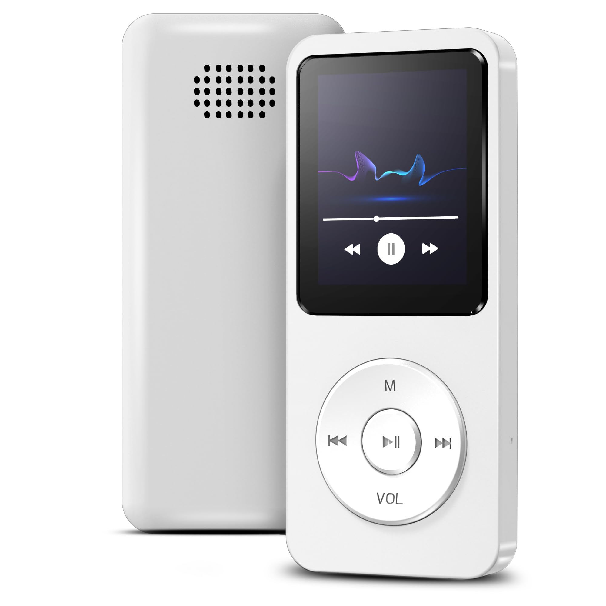 Sounce 16GB Mini MP3 Music Player with Bluetooth 5.4, HiFi Lossless Sound, Video Playback, Voice Recorder, FM Radio, E-Book Reader, and Built-in Speaker | Expandable up to 128GB (White)