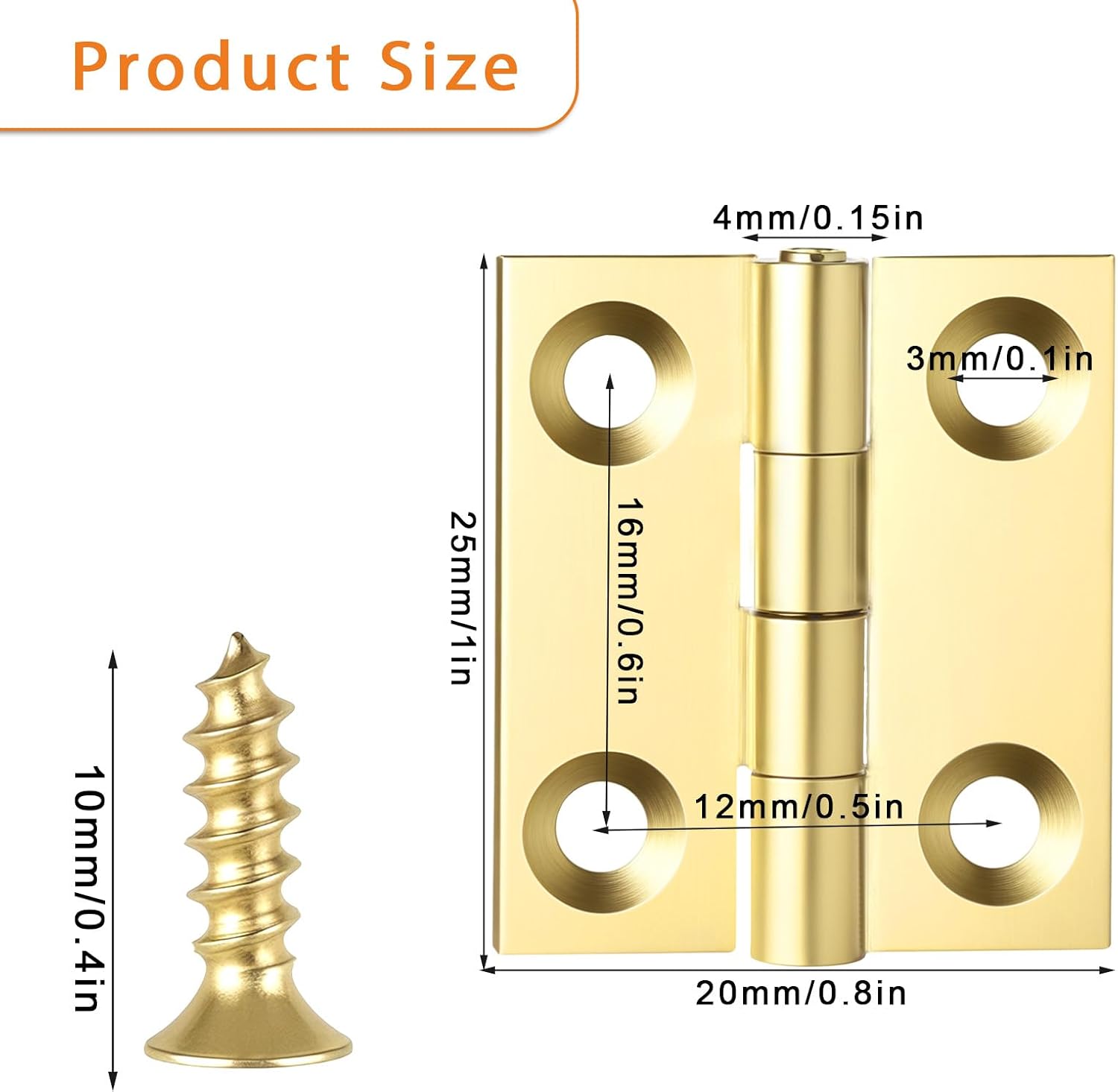 10 Sets Small Hinges with Screws Mini Brass Hinges Jewelry Box 1 Inch Mini Folding Butt Hinge DIY Accessories for DIY Boxes Gate Drawer Furniture Woodworking Craft Project (Gold)