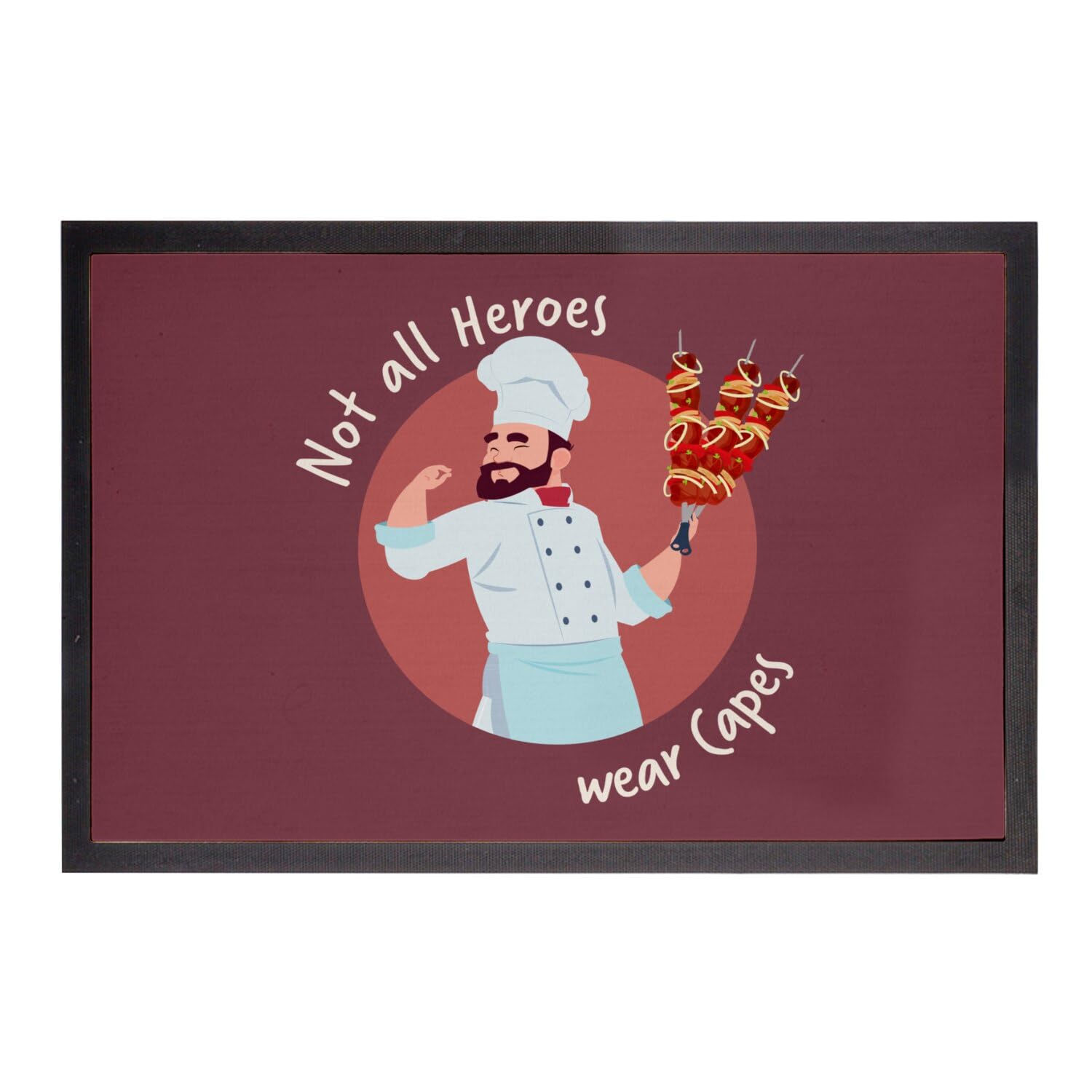 Paillasson rouge anti-saleté Chef Kebab pour garder une entrée propre 60x40cm