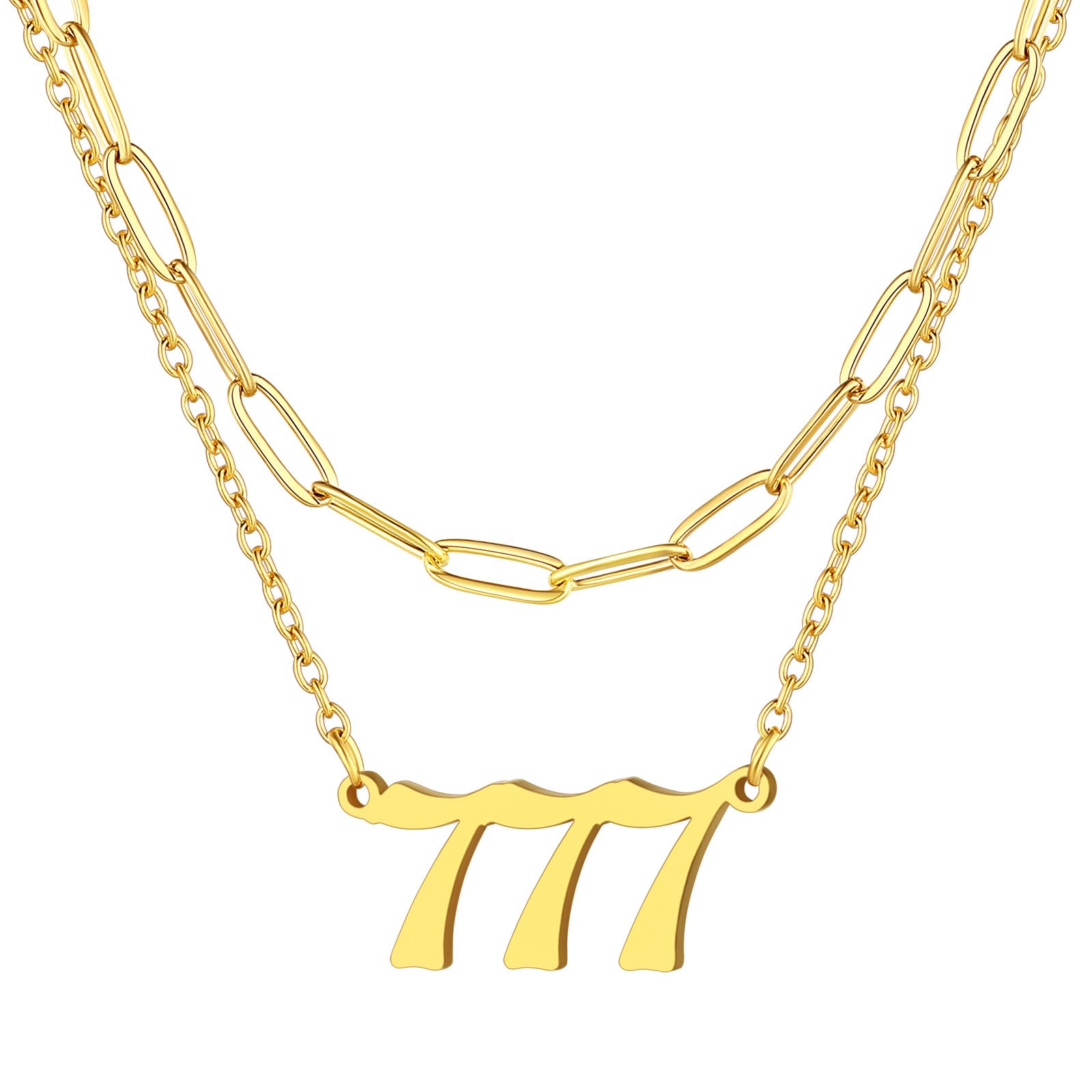 FindChic777 Necklace for Women, Stainless Steel Angel Number Necklace 2Pcs/Set Adjustable Layered Choker