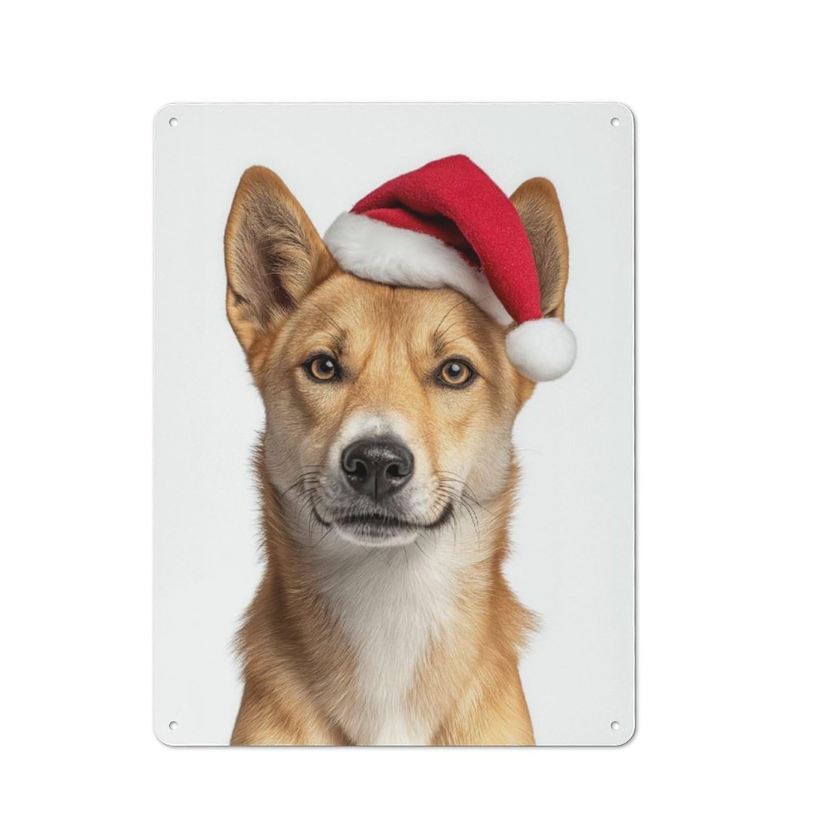 Junmoney Dingo With Santa Hat Portrait Printed Metal Sign 40X30cm For Café Or Restaurant, New-Space Wall Decor For Café Owners And Decorators
