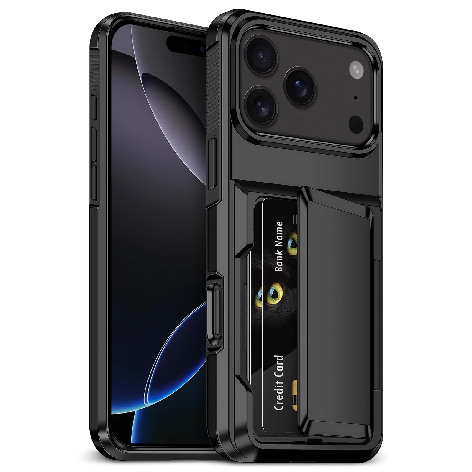VOFOLEN for iPhone15 ケース カード入れ （ 4枚） 背面 手帳型 いphone15 ケース カード収納 米軍MIL規格 耐衝撃最強 アイフォン 軽量 マット質 指紋防止 落下防止 スマホケース iPhone 15 6.1インチ ブラック
