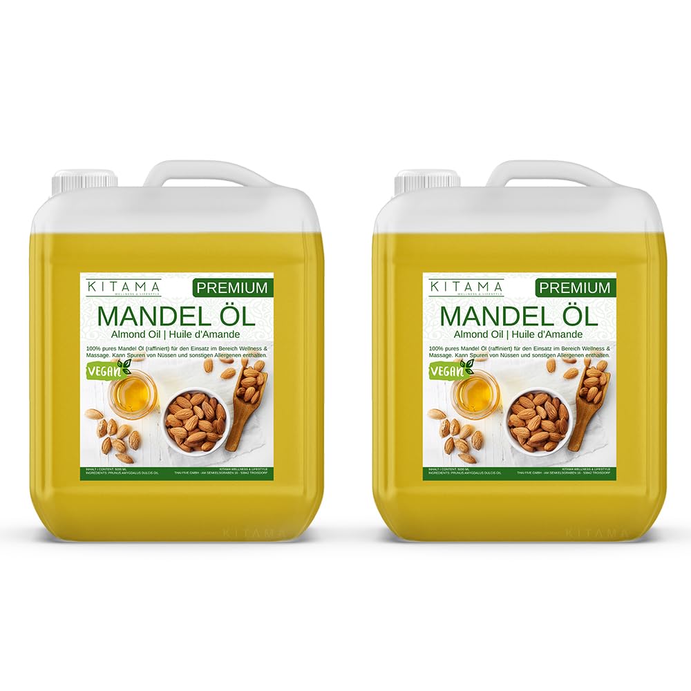 Kitama Aceite de almendra dulce 10 Litros (2 x 5000ml) - 100% puro - natural y vegano