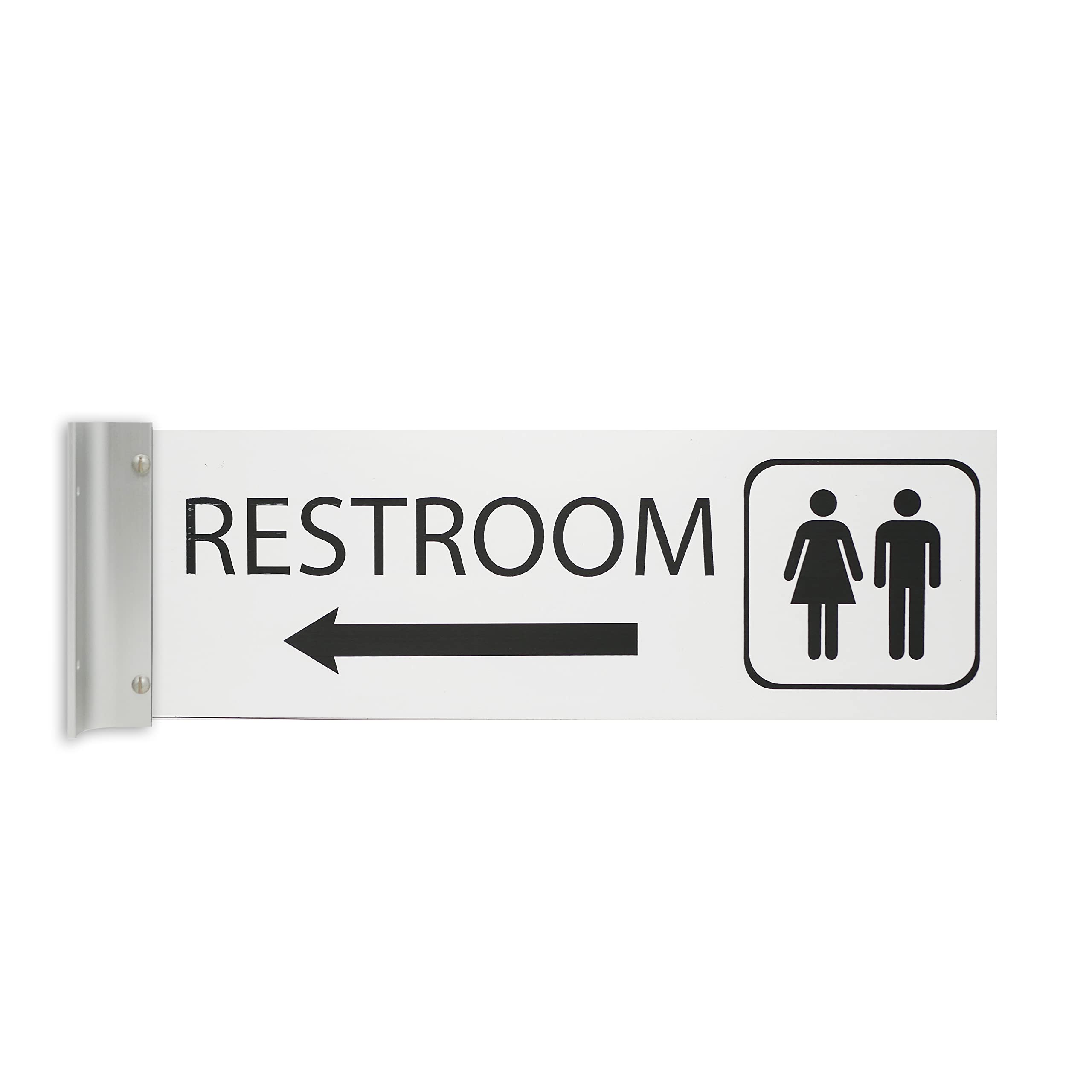 ALPHA DOG SIGNS Unisex Restroom Corridor Sign White 4x12 Inch Double Sided Left Arrow - Projecting Hallway Bathroom Sign with Bracket