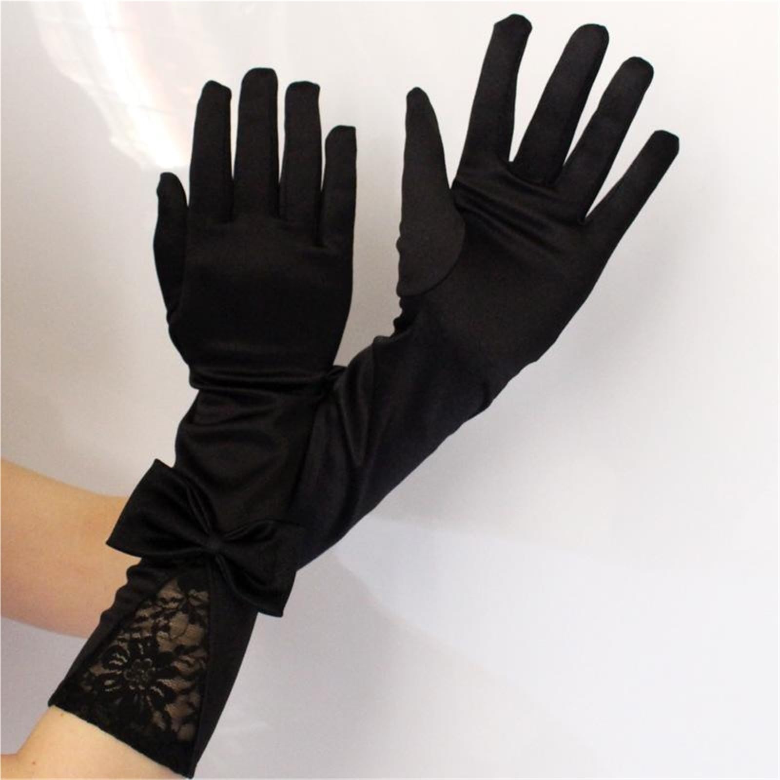 3 paia di guanti da donna con fiocco in pizzo, guanti in raso, guanti da cerimonia for spettacoli di danza, guanti in raso, guanti da sposa Per Sera Matrimonio