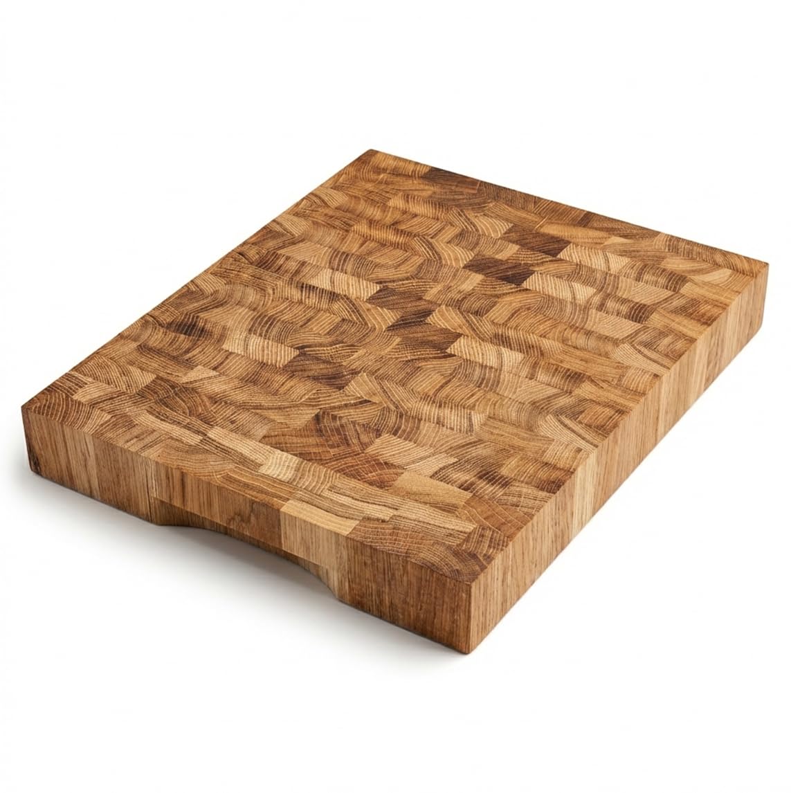 Eichen Schneidebrett 40x30x4 cm – Massives Stirnholz Schneidebrett aus Eiche mit Griffmulde – Extra Dickes Holz Schneidebrett für Fleisch, Gemüse & Brot – Profi Küchenbrett