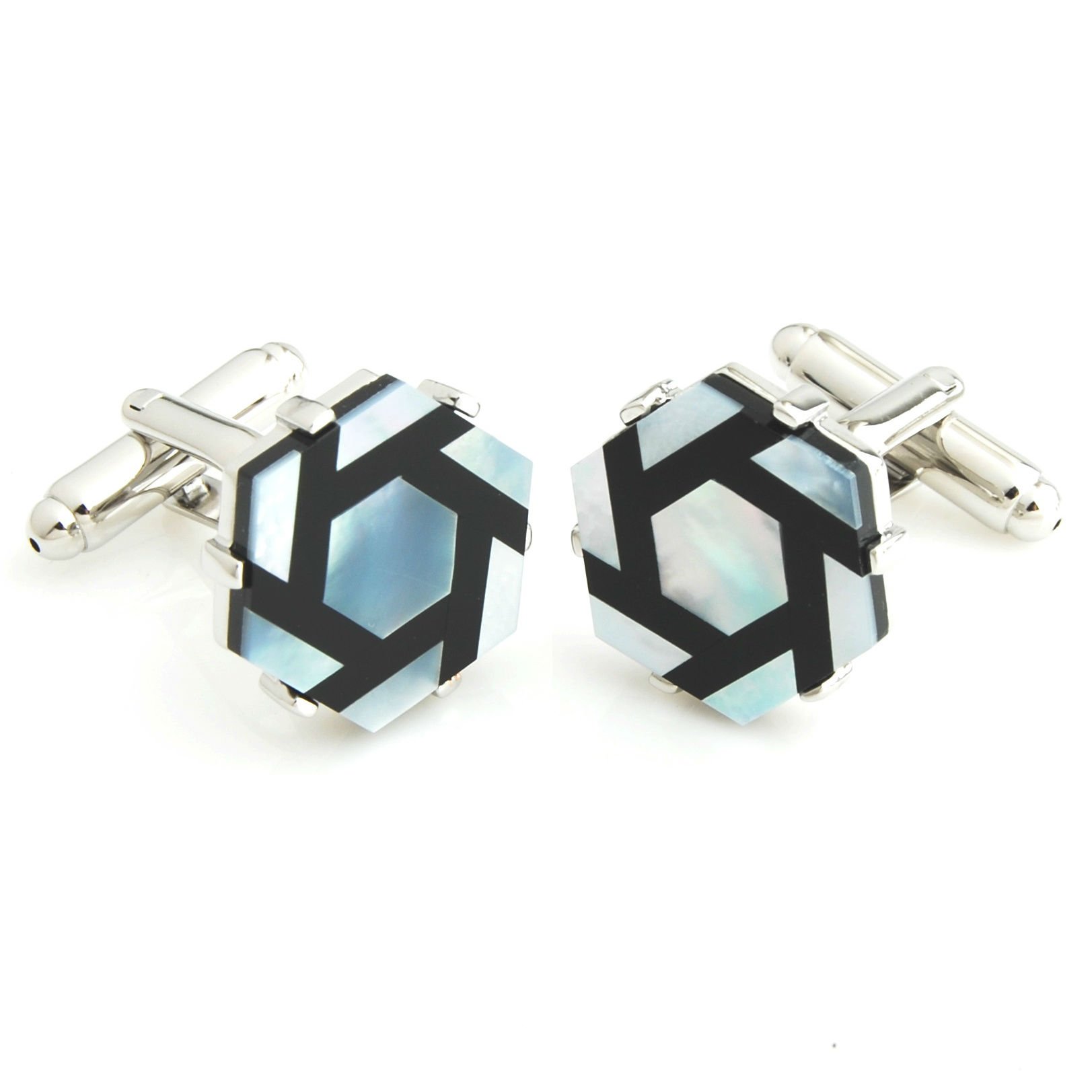 Peluche Natural Mother of Pearl Stone (Semi-precious) & Black Onyx Stone Cufflinks for Men (B01BOM5KI4) Amazon Price History, Amazon Price Tracker