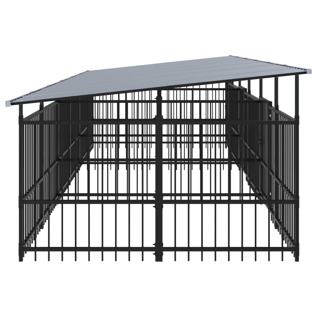 Perrera para perros de acero con recubrimiento en polvo con techo de 11,26 m², parque estable con puertas batientes, protección y seguridad para cachorros, jardín, terraza, uso exterior e