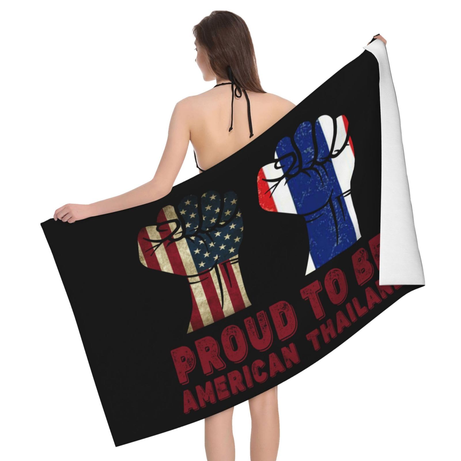 HLBSDM Microfiber Proud to Be Thailand America Flag Beach Towel Quick Dry Soft Sand Free Beach Towels for Pool Swim Beach Lightweight Thin Towels