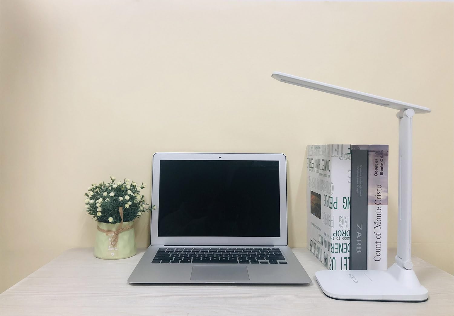 AFORTLO Rechargeable Battery Powered LED Desk Lamp,Cordless Study Book Reading Light(3 Color Dimmable,Stepless Brightness Dimmer),Touch Table Lamp for Office, Nightlight with Adapter(White)