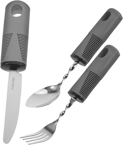 3 utensilios adaptativos con peso para ancianos con diseño de agitación de mano para un agarre cómodo, cubiertos ergonómicos para una alimentación