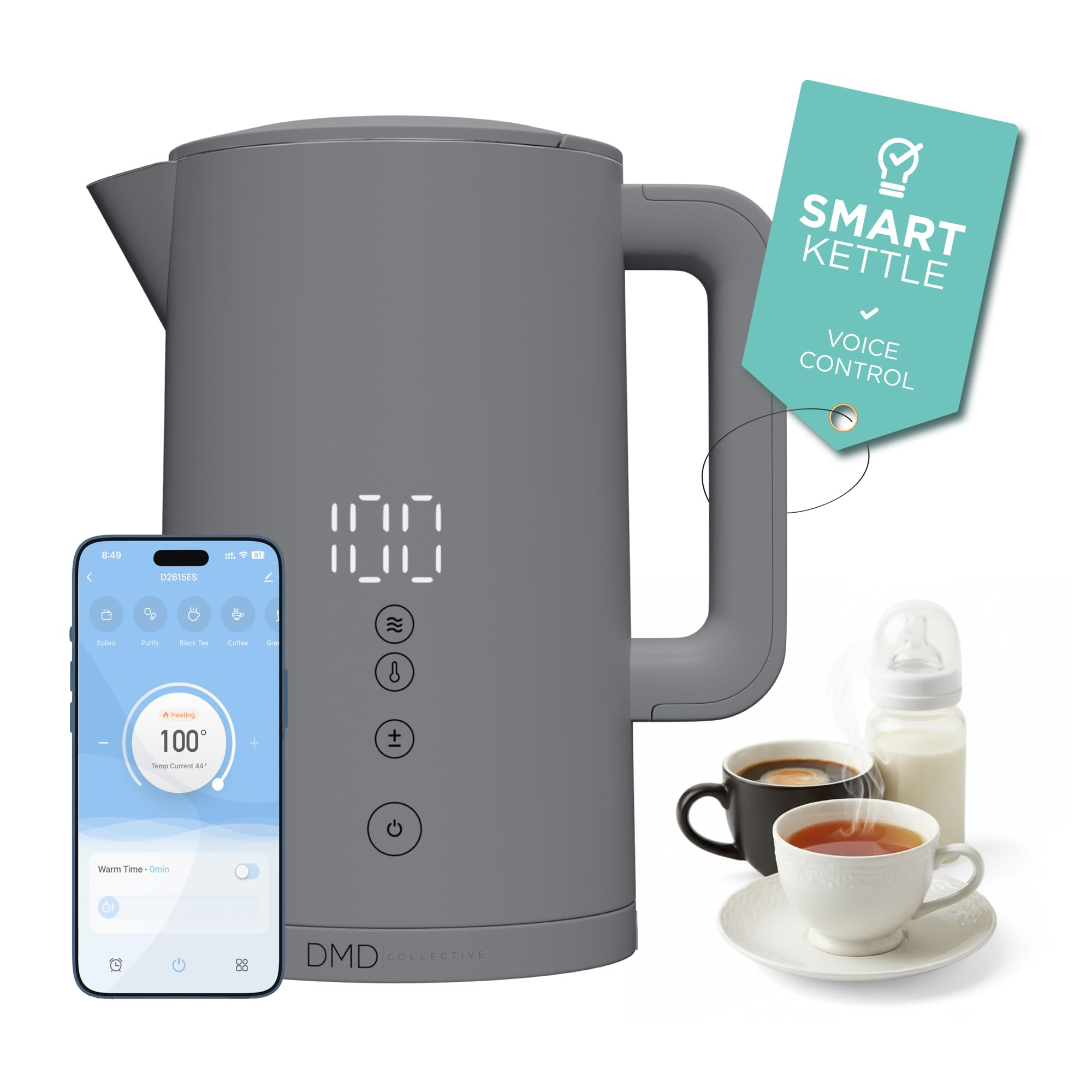 DMD Collective - Smart Kettle 1.5L, Alexa Kettle with Voice Control, Grey