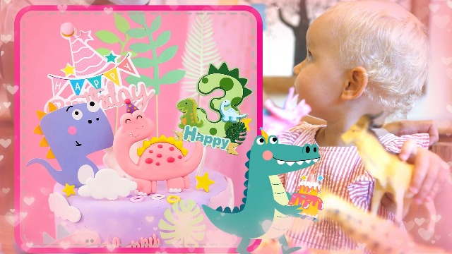 LaVenty Dinosaur Cake Topper For 3rd Birthday – ‘Roar I’m 3’ Decoration Set For Girls, Pink & Green Theme - View #5