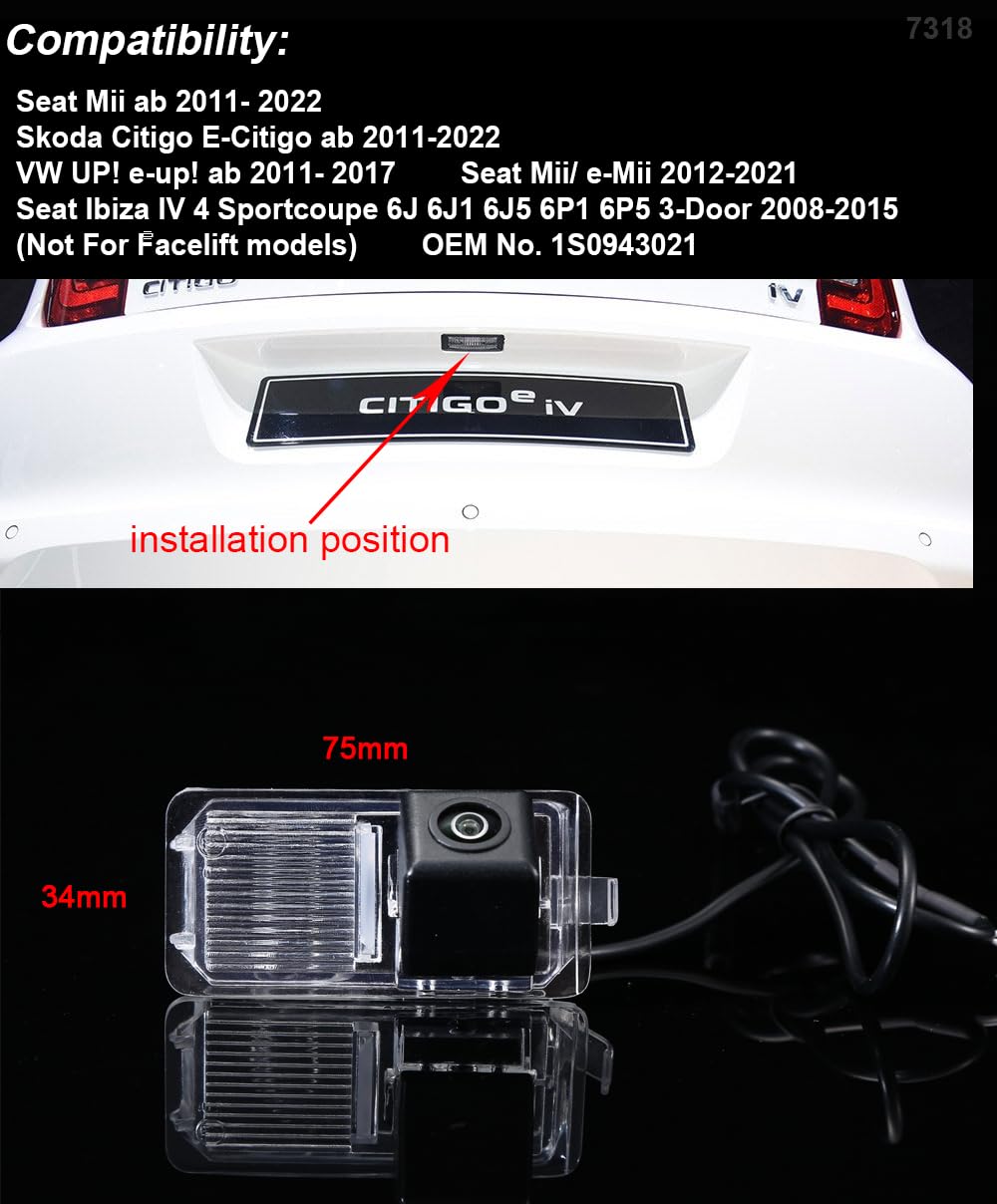 HD Auto 170 ° grandangolare luce targa retromarcia posteriore parcheggio backup telecamera di ricambio per Seat Mii/Skoda Citigo E-Citigo/UP/E-up/Seat Mii/e-Mii/Ibiza IV 4 Sport Coupé 6J 6J1 6J5 6P1