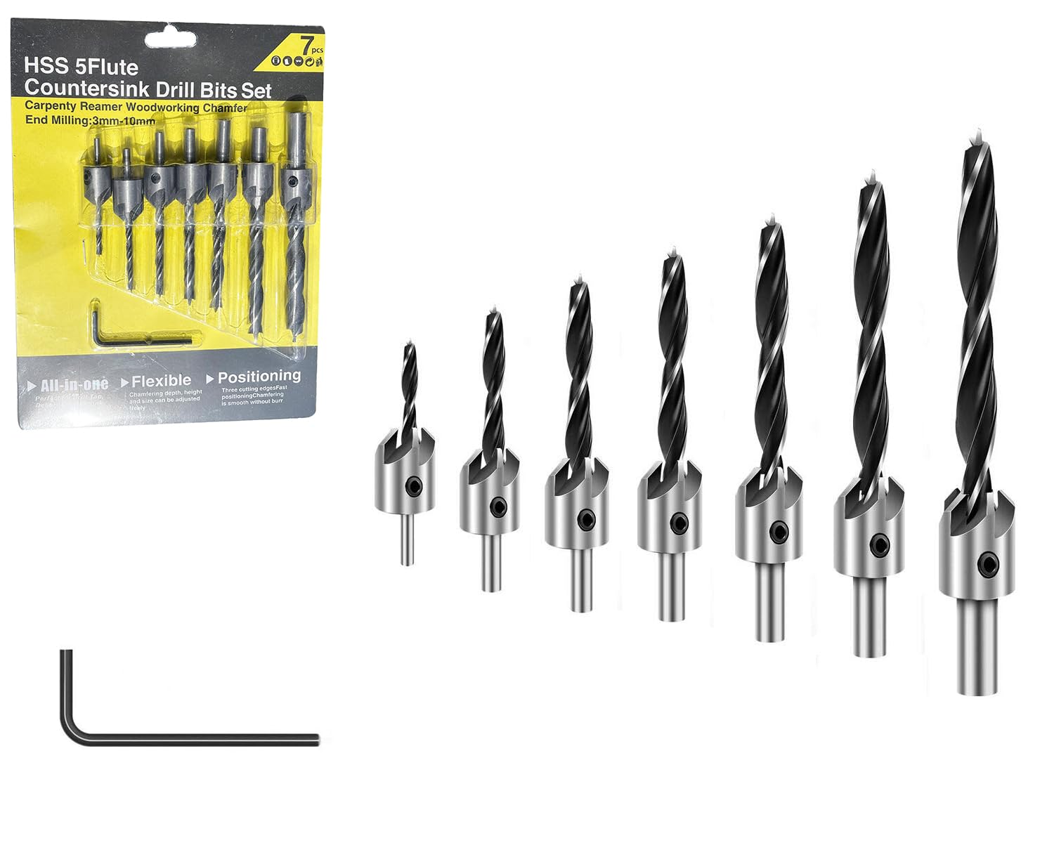 Inditrust Countersink Drill Bits Set (7 Pcs) – HSS Counter Sink Bit Set for Wood with Adjustable Depth Stopper & Free Hex Key Wrench | Woodworking Carpentry Chamfer Drill Bits-image-17