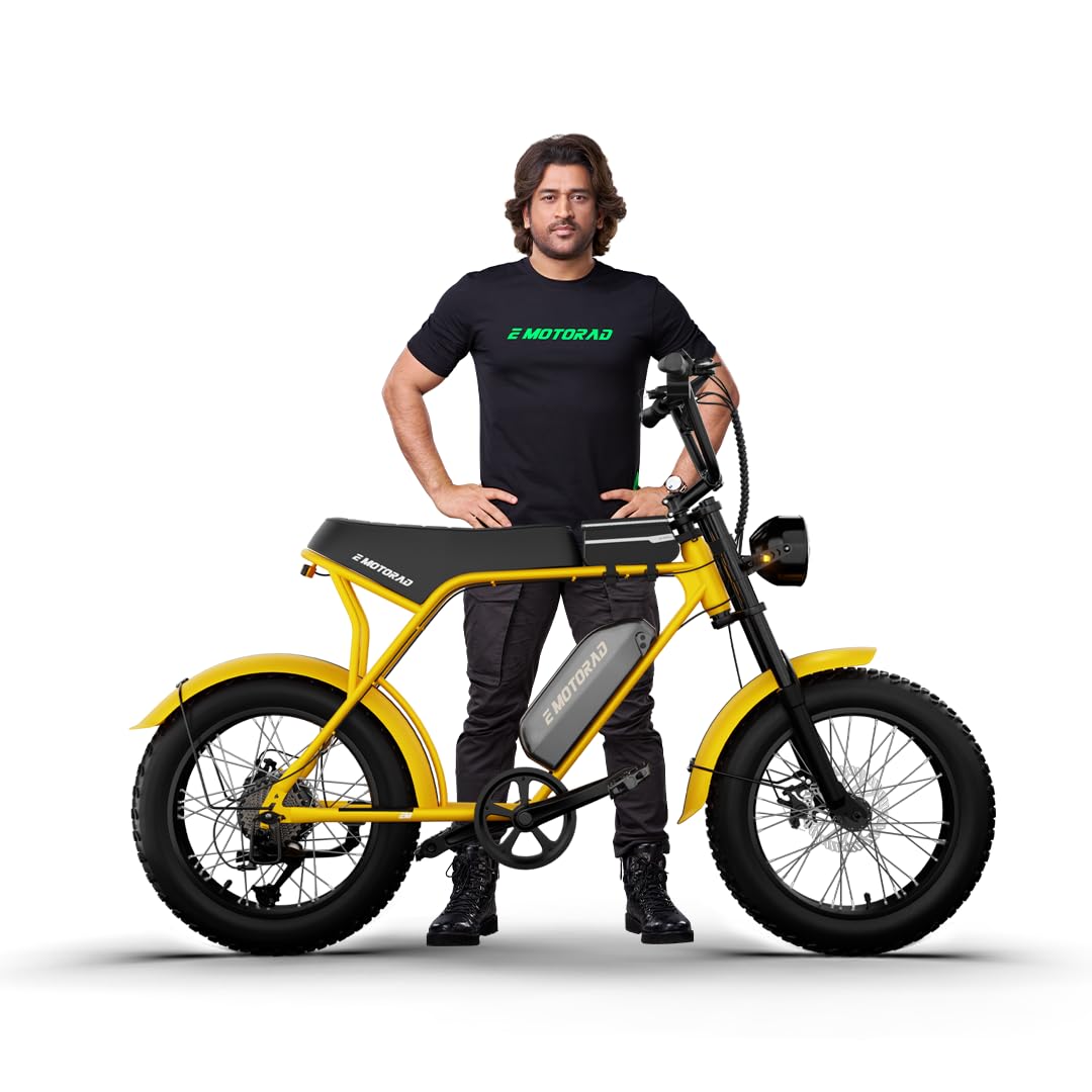 E MOTORAD - RIDE THE ELECTRIC REVOLUTION Youth Emotorad Ranger ELECTRIC Cycle, 250W Motor, 20-Inch Fat Tyres, Front Suspension, Aluminium Frame, Front & Rear LED Lights (Ranger, Wild Yellow)