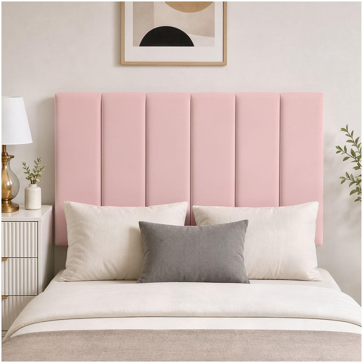 Ariyah Collections Luxury Striped Small Double Headboard | Velvet Bedroom Divan Bed Head Board 4Ft | Adjustable Height Lined Plush 4Ft Headboards For Beds (4Ft Small Double, Pink)