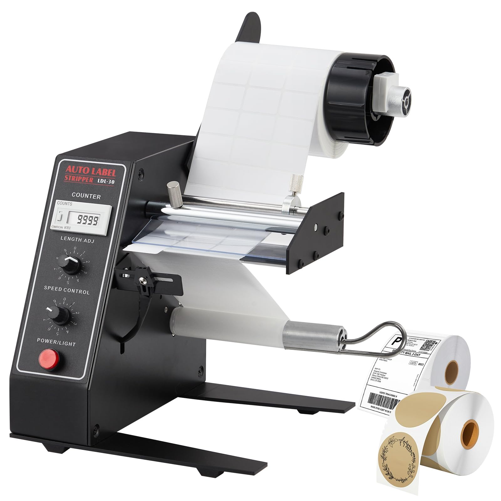 Automatic Label Dispenser, 110V Label Stripper Label Separating Machine, Electric Label Separator Machine for Printed Translucent Opaque Label, 1-8m/Min Speed Adjustable Electric Label Machine Auto Co