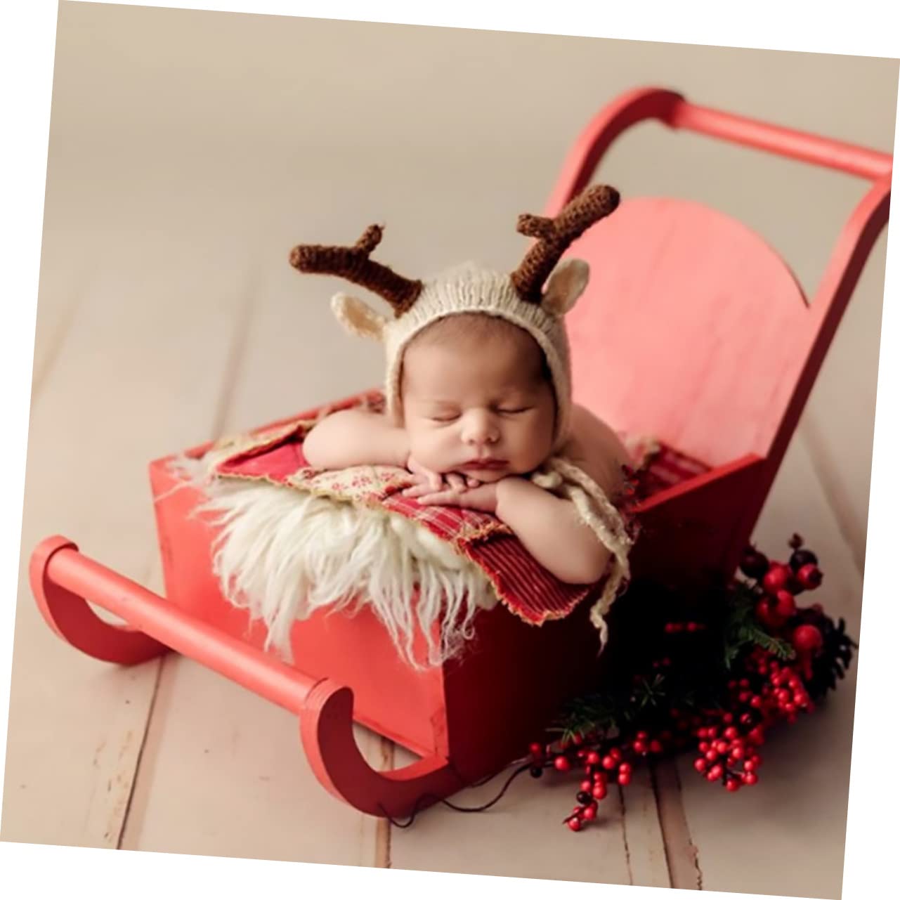 DOITOOL Accessoire Photo Garçon Fille Noël Traîneau Rouge Panier Original pour Photos