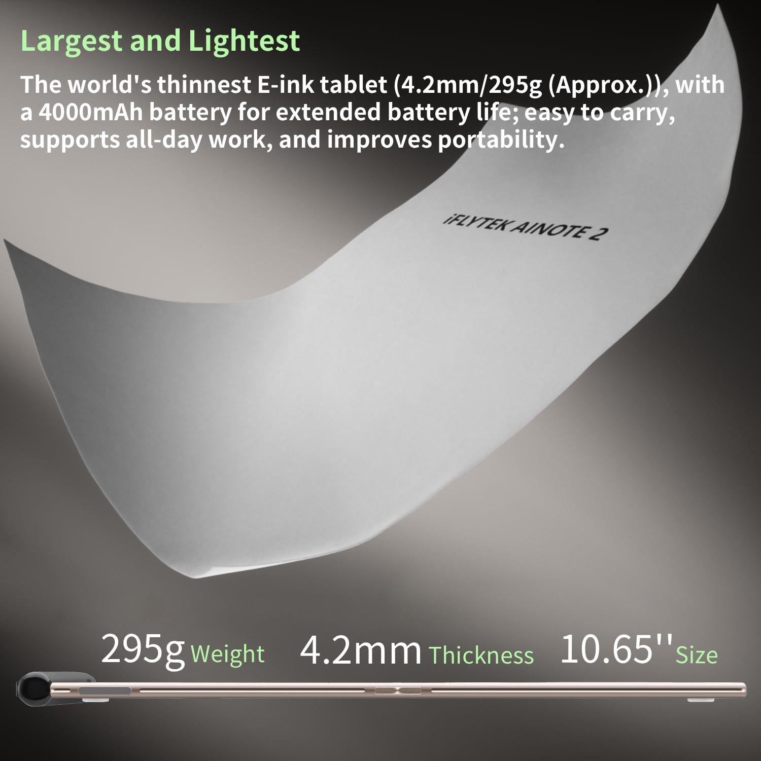 iFLYTEK AINOTE 2 Smart E-Ink Tablet 10,7" Transcription IA Traduction Résumé Réunions Latence < 20 ms Batterie 7 jours