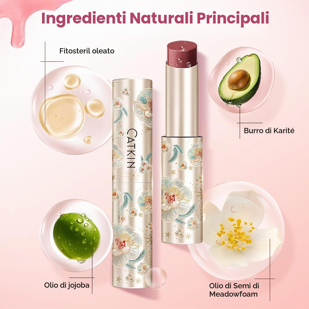 CATKIN 3pcs Gloss Tinted Lip Balm Set, 2 in 1 Rossetto e Balsamo Labbra, Burrocacao Labbra Colorato, Formula Volumizzante e Leggero, Idratante, Essenza Vegetale, Lenitivo e Riparatore, 3.4g