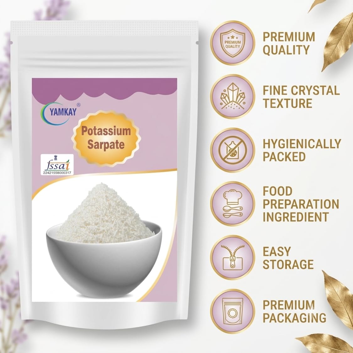 Yamkay Potassium Sorbate 250g | Food Grade Preservative (E202) | Sorbic Acid Potassium Salt | For Baking, Beverages, Cheese, Pickles | Extends Shelf Life | Non-GMO 3
