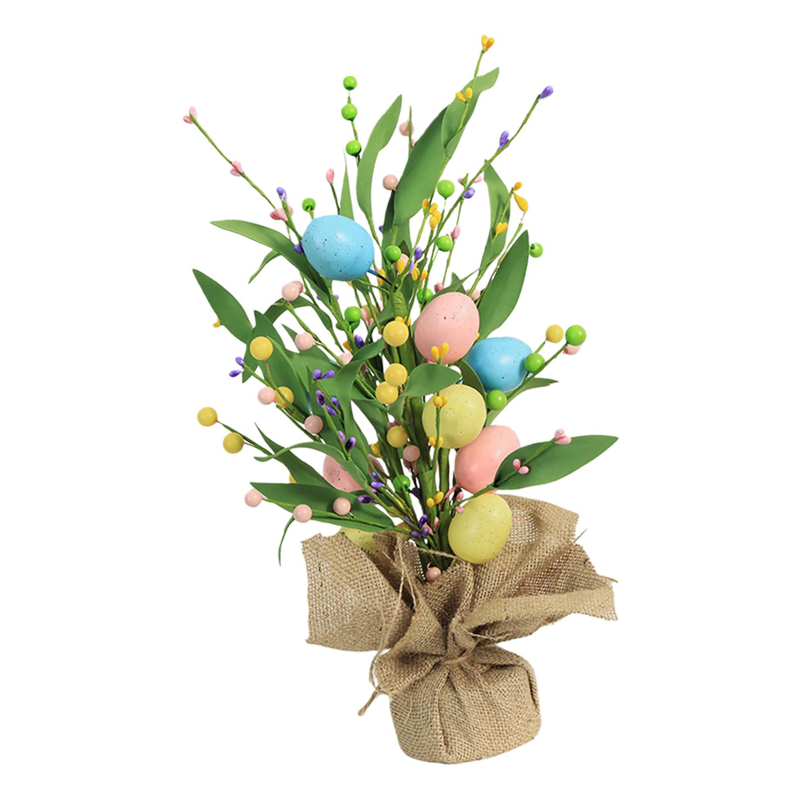 Msioytog Decorations Floral Stems with Vase Easter Eggs Berries Table Centerpieces Living Room Artificial Easters Flower