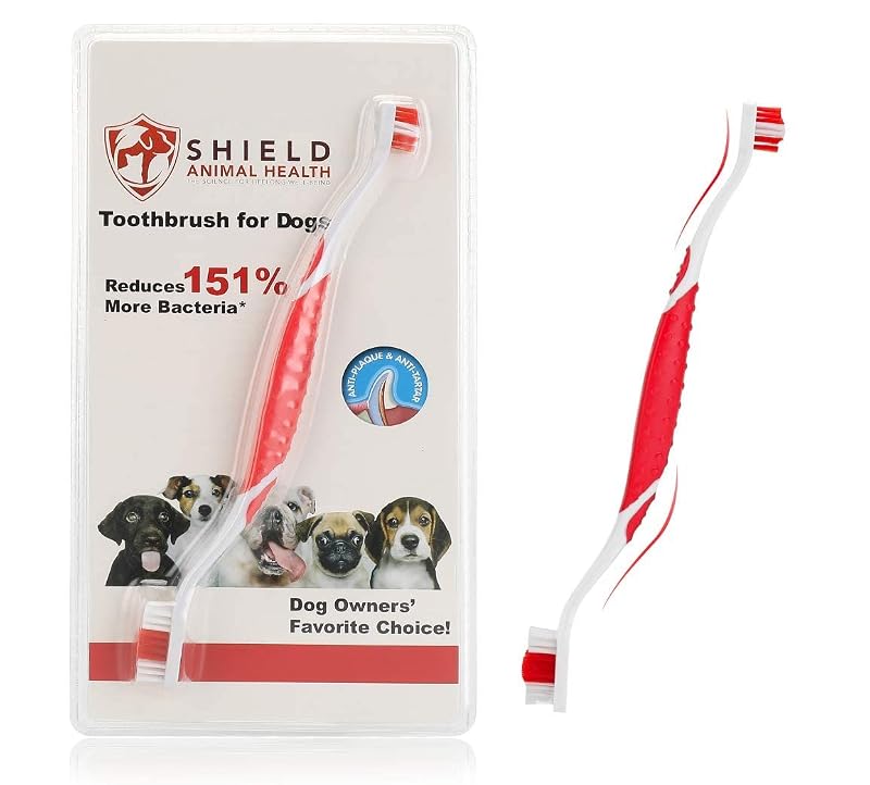 Escova de Dentes Antimicrobiana para Cães Shield Animal Health VES8 com Cabo Antiderrapante e Dupla Extremidade