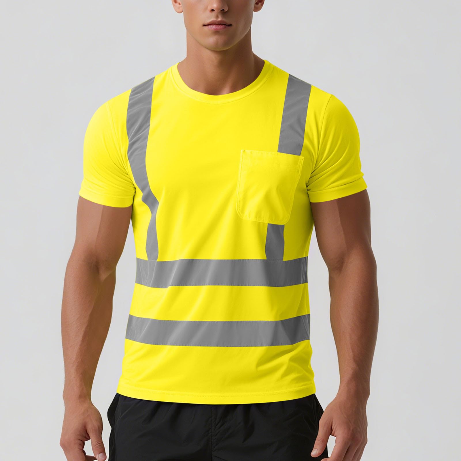 High Visibility Shirts for Men Women Short Sleeve Safety T-Shirts Class 3 Hi Vis Reflective Construction Work Shirt - 3