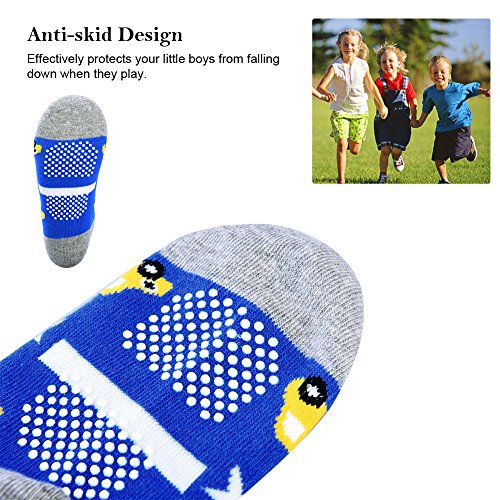 Kids Cotton Crew Socks With Grip - 5 Pack Boys Girl Winter Athletic Sport Ankle Sock Set 3-5 Year #TOP3