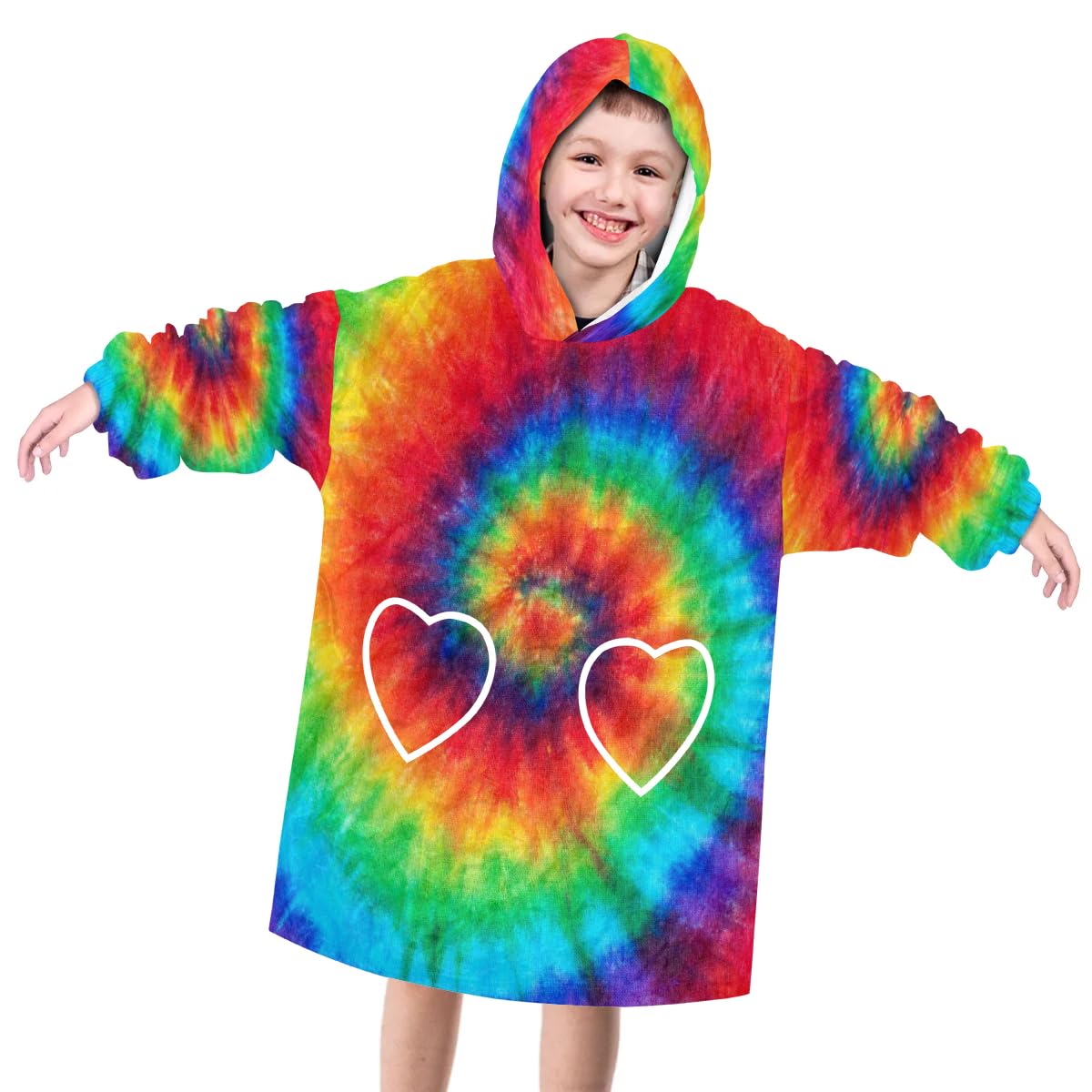 Pardick Wearable Blanket Hoodie for Kids, Abstract Swirl Tie Dye Fleece Sweatshirt Blanket Oversized Blanket Sweatshirt with Pocket Flannel Warm Hooded Blanket 6-10 Year Old Girl Boy Gift, One Size
