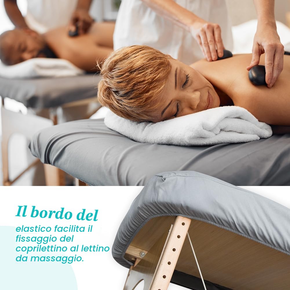 2pcs Copertura Protettiva con Foro per Il Viso per Lettino da Massaggio, 70 x 190cm Lavabile Coprilettino Estetica con Elastici, Coprisedia per Lettino da Massaggio (Grigio)