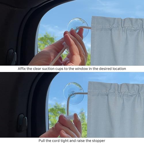 Miniatura 6 de Parasol para ventana lateral de automóvil, con triple ventosa, lavables a máquina, con áglet de cuerda duradera, tela natural, fácil instalación