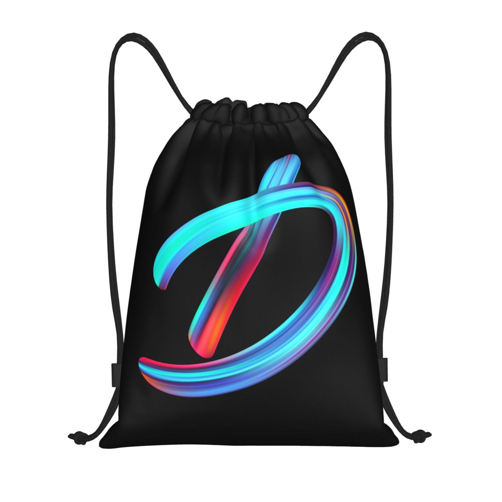 Pazacon Drawstring Bags Initial Drawstring Backpack Sackpack Black Draw String Cinch Bags for Sports, Gym, Travel, Swimming, Beach, Camping, Rainbow