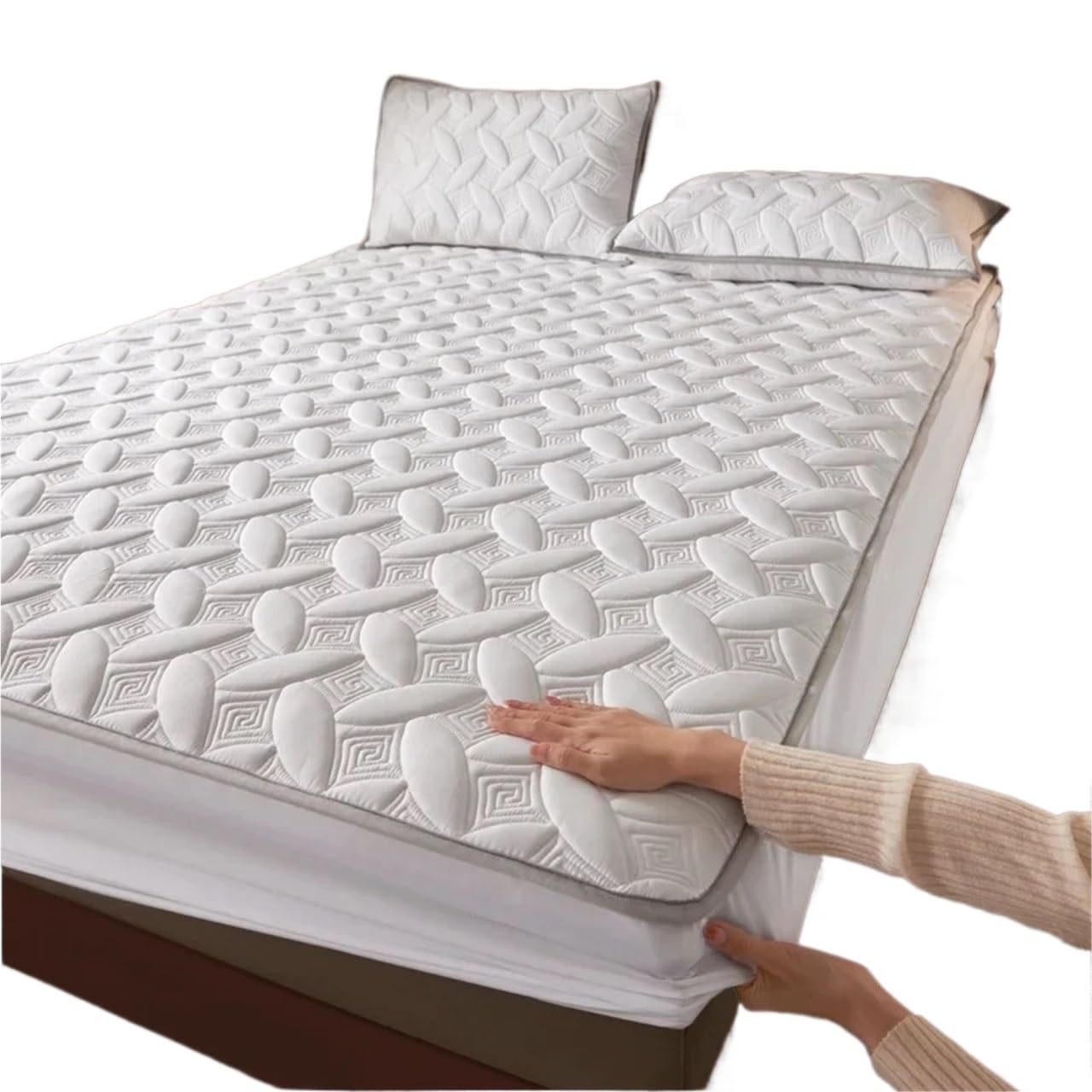 Cubre Colchón Funda de colchón, Funda Protectora de colchón, Almohadilla Protectora elástica acogedora, sin Fundas de Almohada para Colchón(White,120x200x30cm)
