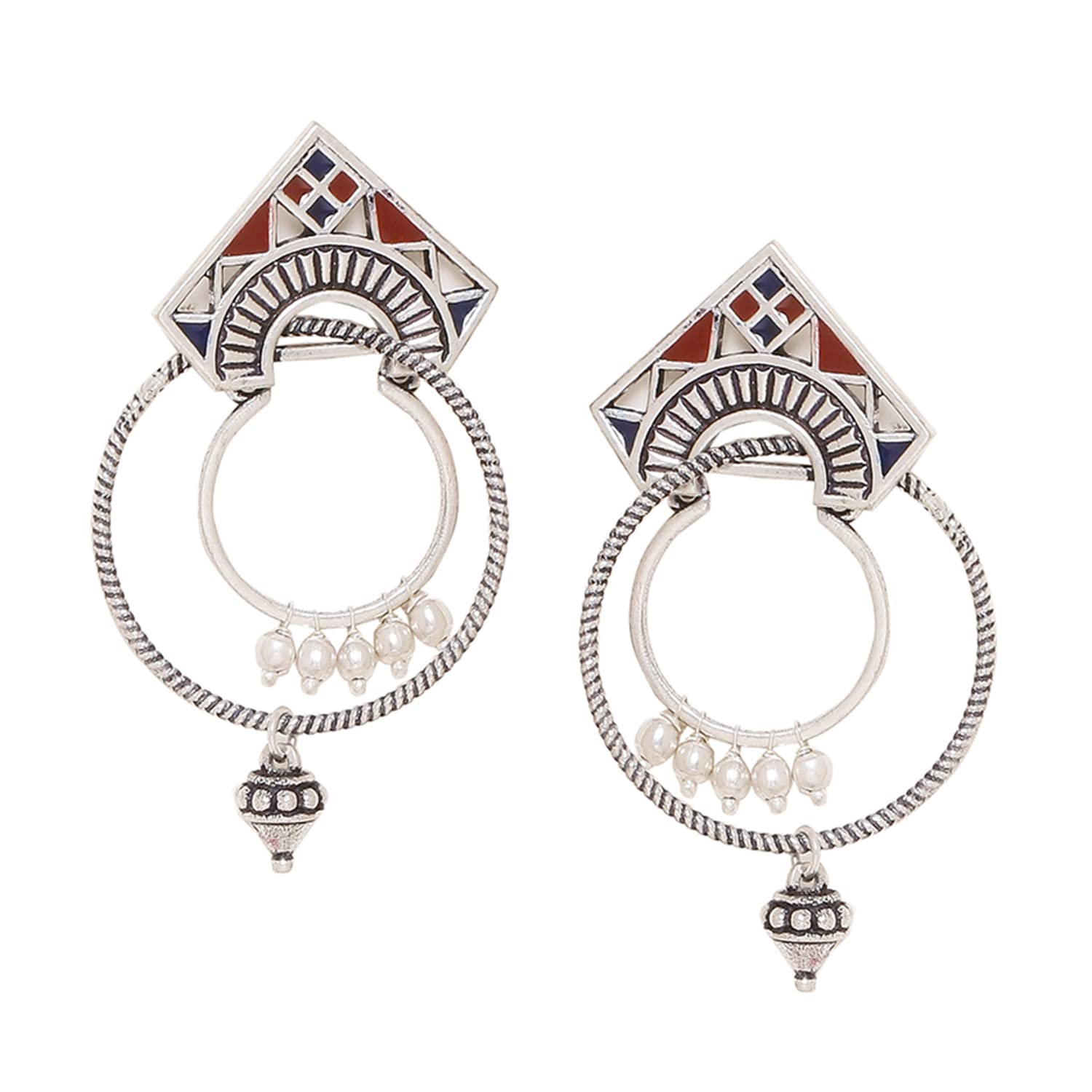 Voylla Brass Silver Oxidised Plating Moksha Tribal Hoop Earrings with White Pearl Beads for Women and Girls (B08KYB2B4V) Amazon Price History, Amazon Price Tracker