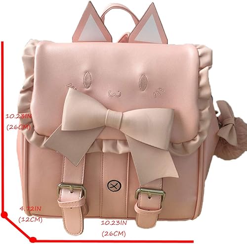 Miniatura 2 de Packitcute Lolita Mochila para mujer Kawaii Cat Bordado Big Bowknot PU Cuero Dulce Dibujos Animados Bolsa Blanco, Blanco, Viajar