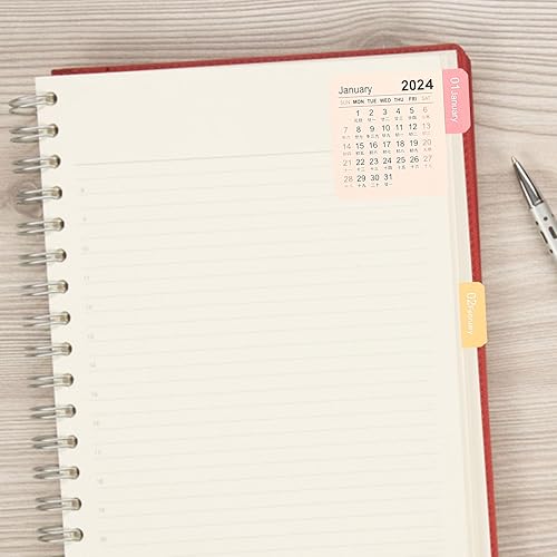 Miniatura 7 de 10 juegos de calcomanías de calendario 2024, pestañas de índice mensual, divisor adhesivo, calendario mensual, calcomanías para planificadores,
