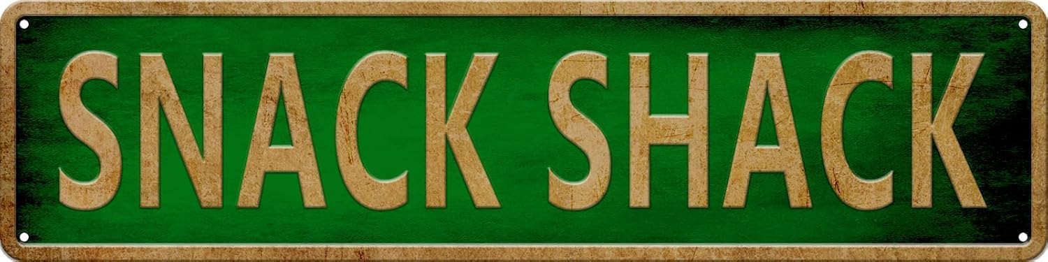 peiyeety Snack Shack Vintage Art Plaque Metal Tin Sign, Wall Hanging Decor, Casual Accent for Bedroom Kitchen Garden Pub Coffee Home Bar, Relaxed Food Vintage Metal Wall Art 4x16 Inch