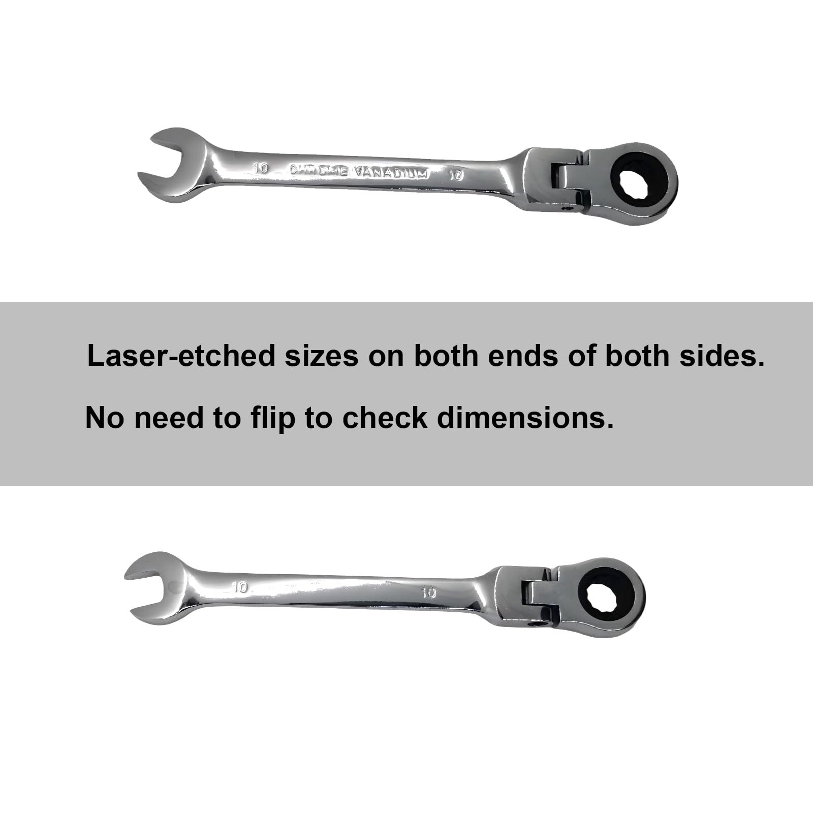 Boryxelina Flex-Head Ratchet Spanner 10mm, Metric Chrome Vanadium Steel Ratcheting Combination Wrench, Home Hand Tool - Image 4