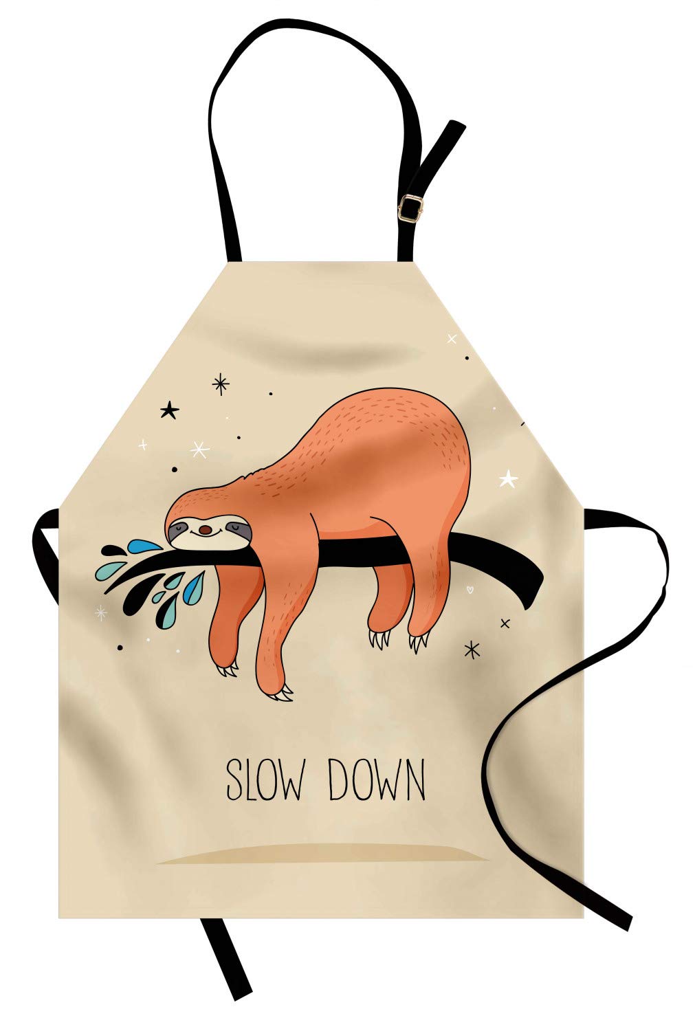 ABAKUHAUS Animal Apron, Sleepy Sloth Cartoon, Unisex Kitchen Bib Apron with Adjustable Neck for Cooking Baking Gardening, Pastel Beige — image 1