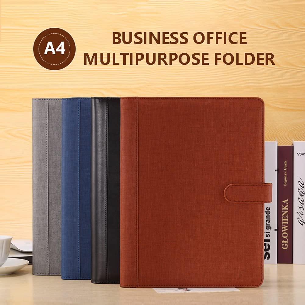 Cartella Portadocumenti A4 Con Calcolatrice Porta Documenti In Pelle PU Design Magnetico Con Spazio Di Archiviazione Organizer E Portapenne Per Appunti Conferenze(Blue-8-digit calculator)
