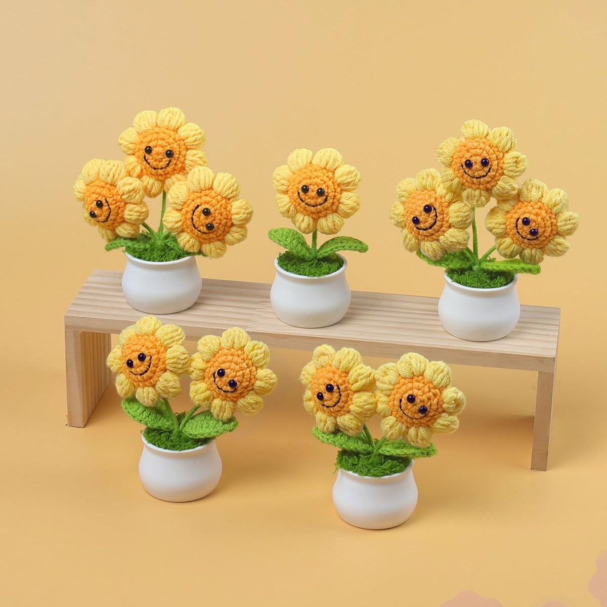 Crochet Flowers Cute Knitted Sunflower Potted Flower,Gift for Birthday, Teacher’s Day, Graduation, Anniversary, Christmas, Decor for Car Dashboard,Home Office Decoration(Yellow1) - Image 5