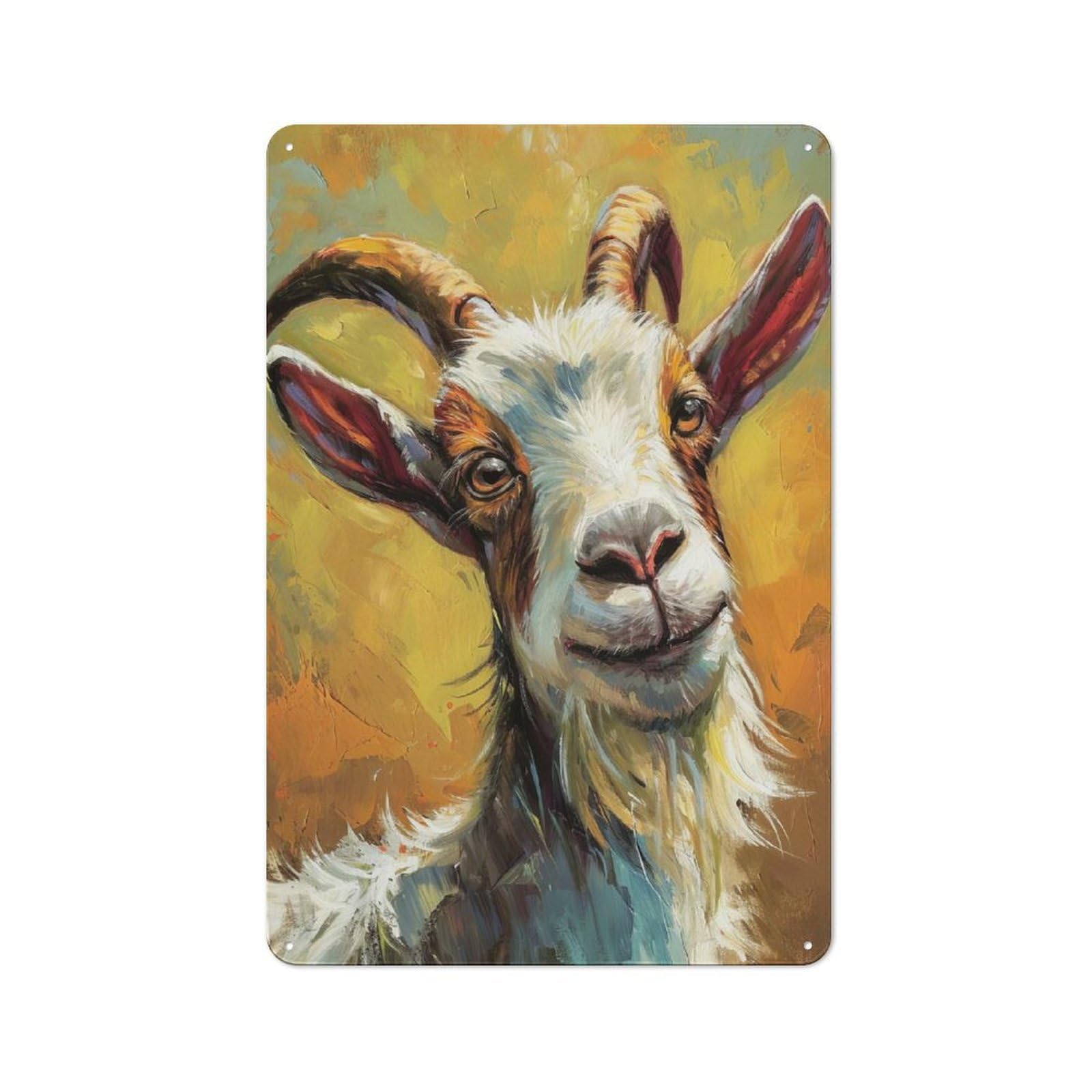 Junmoney Smiling Goat Portrait Painting Retro Decorative Metal Plaque 30X20cm, Garage Wall Decor For Garage, Workshop, Shed Or Utility Room