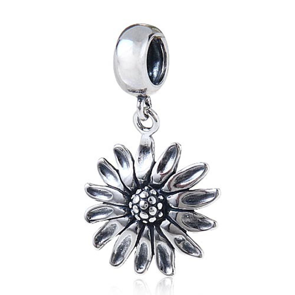 Lamoony CharmWomens Sunflower Charm 925 Sterling Silver Sun Flower Charm Birthday Charm Anniversary Charm for Pandora Charms Bracelet