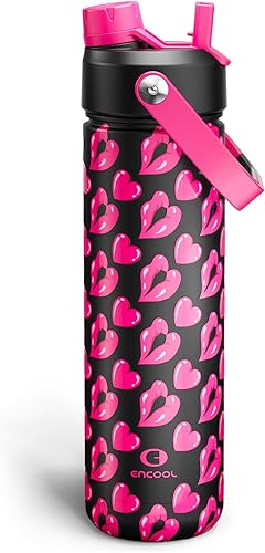 Miniatura 180 de ENCOOL Botella de agua aislada con popote, de acero inoxidable, a prueba de fugas, sin BPA, al vacío de doble pared que se mantiene fría durante 24
