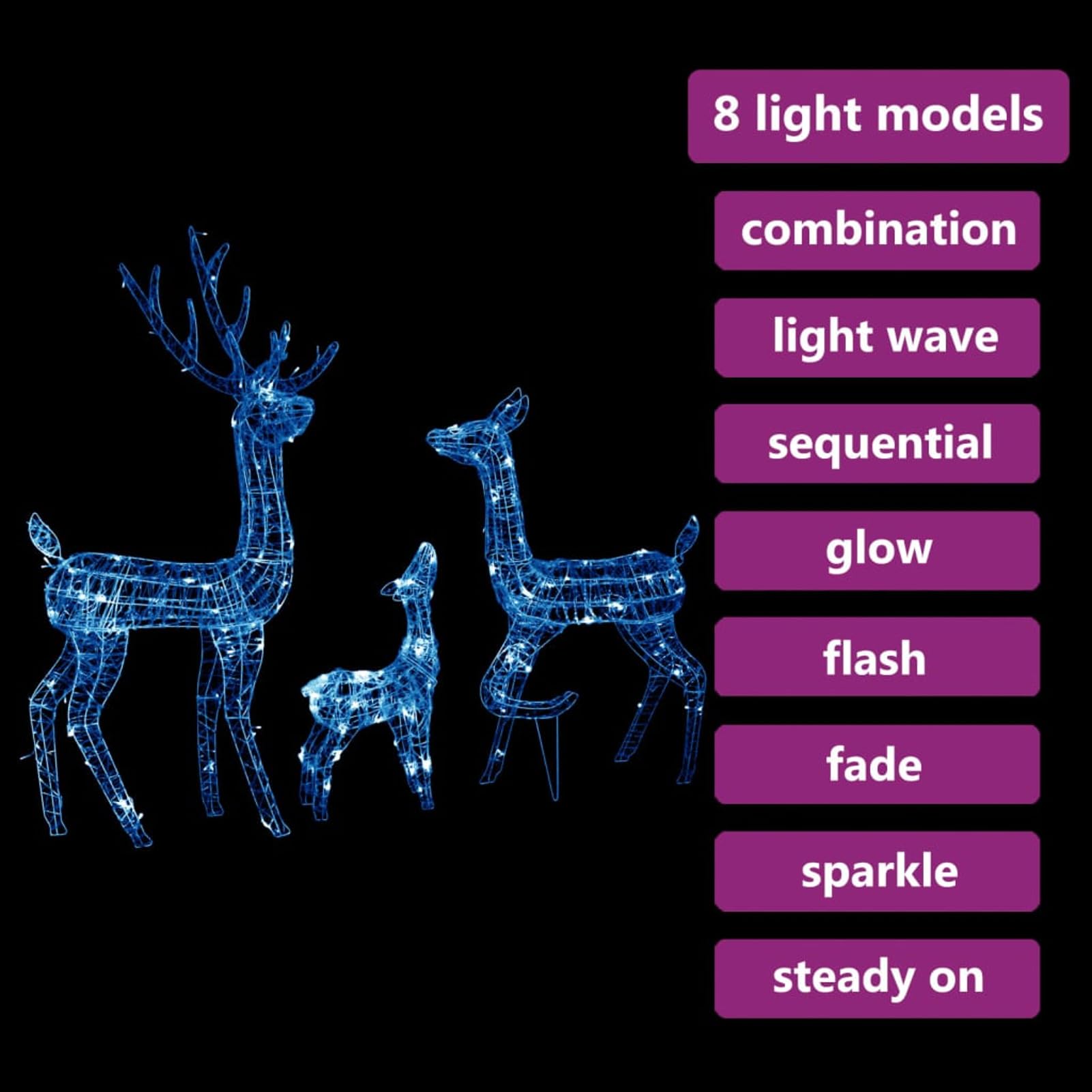 Festnight Rentier Familie Beleuchtet Aussen,LED-Rentier-Familie Weihnachtsfiguren Beleuchtet Aussen,Beleuchtetes Weihnachts Rentier 300 LEDs Blau,Weihnachtsdeko Aussen,Rentier Weihnachtsdekoration