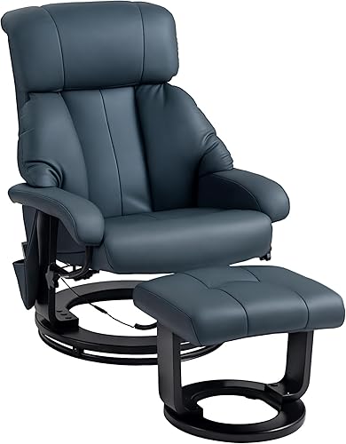 HOMCOM Silla reclinable de masaje con otomana, reclinable giratorio de 360 y reposapiés, vibración de 10 puntos, silla reclinable de piel sintética