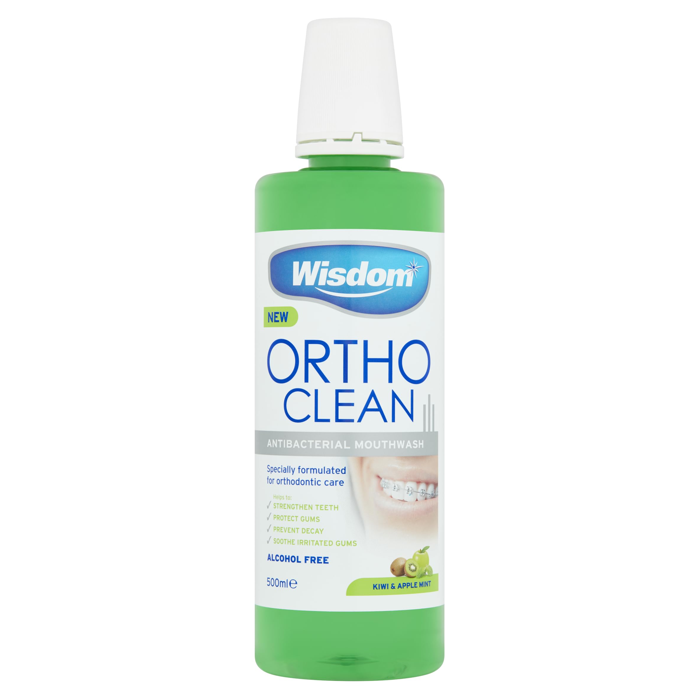 WisdomOrtho Clean Kiwi & Apple Mint Antibacterial Mouthwash 500ml