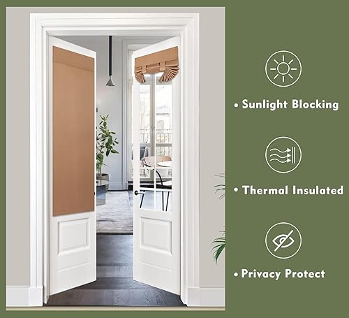 Miniatura 6 de PI Cortina opaca para puerta francesa, privacidad con aislamiento térmico y velcro para puerta de cristal, puerta delantera, puerta corredera,